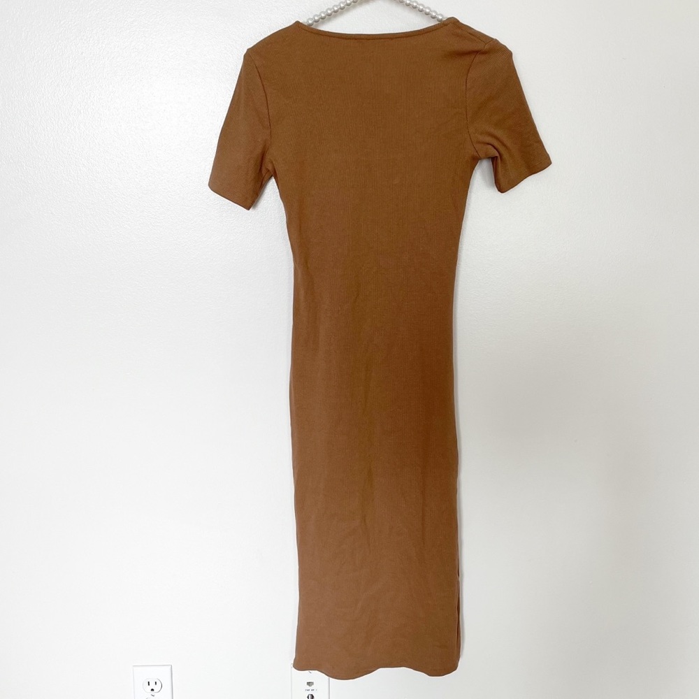 Zara Ribbed Square Neck Bodycon Midi Dress NWT - Picture 5 of 7